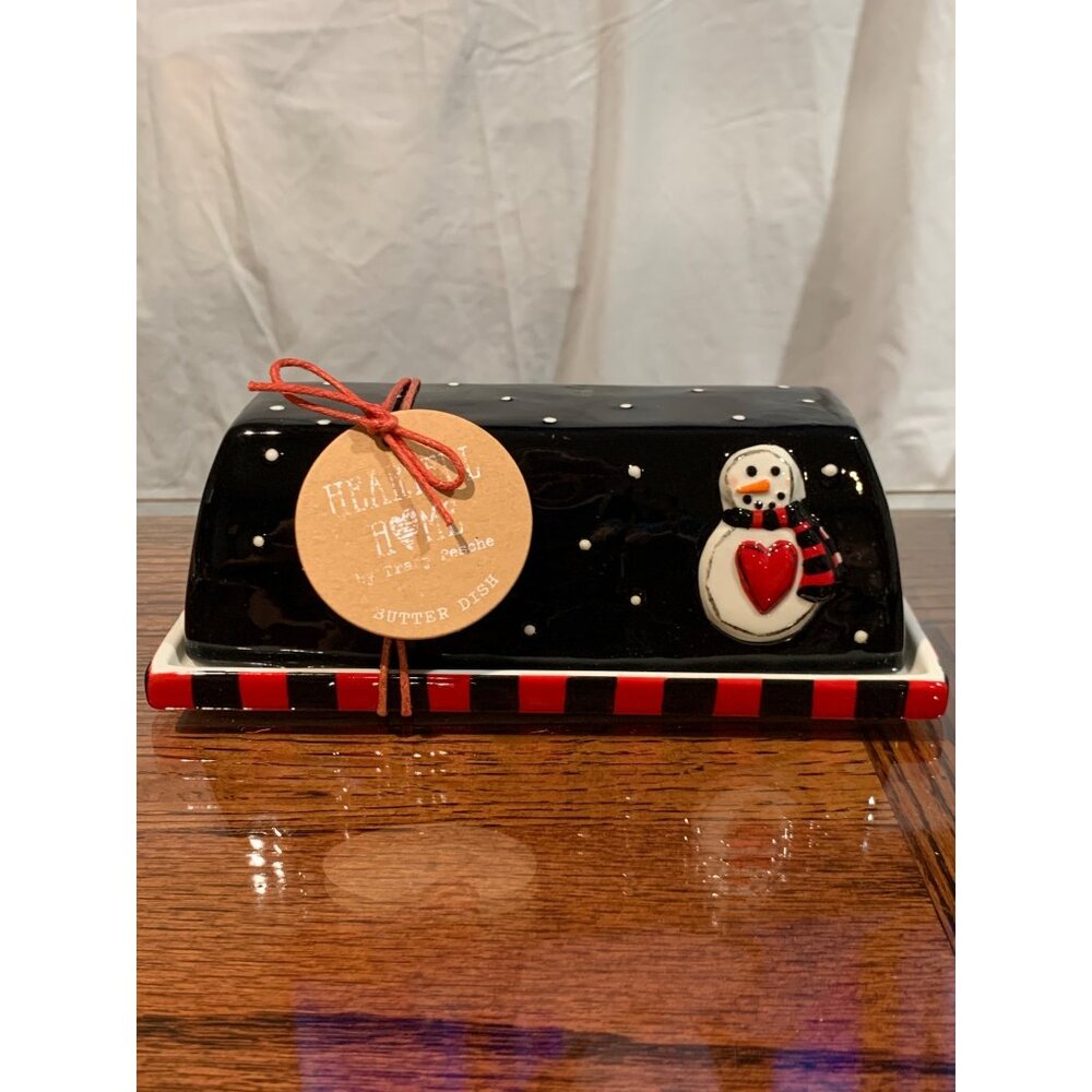 Snowman Polka Dot Butter Dish By DEMDACO NWT
